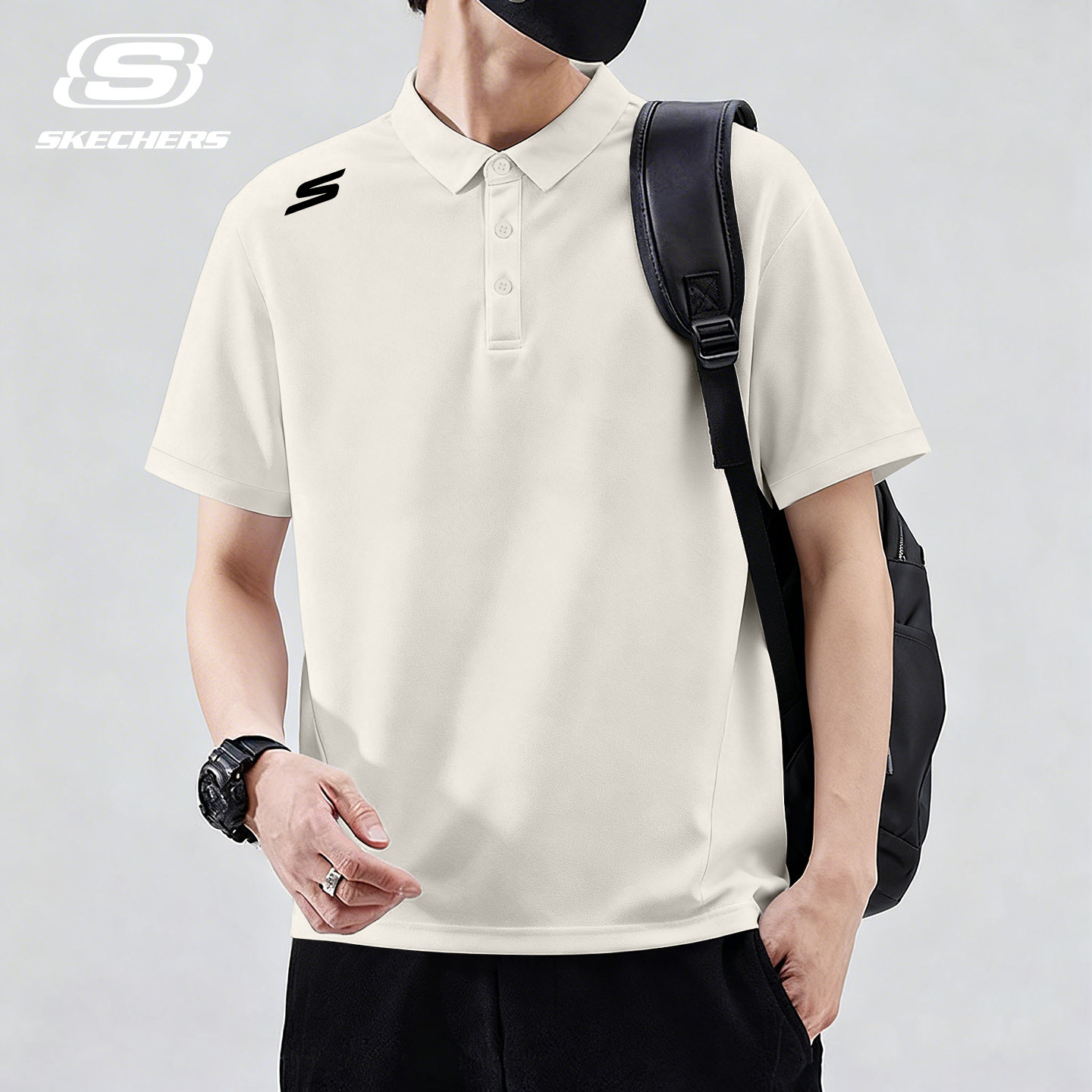 斯凯奇复古短袖男生POLO衫新款速干透气翻领运动美式休闲t恤男装