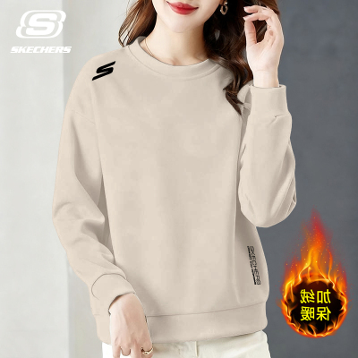 斯凯奇加绒卫衣女款正肩显白宽松