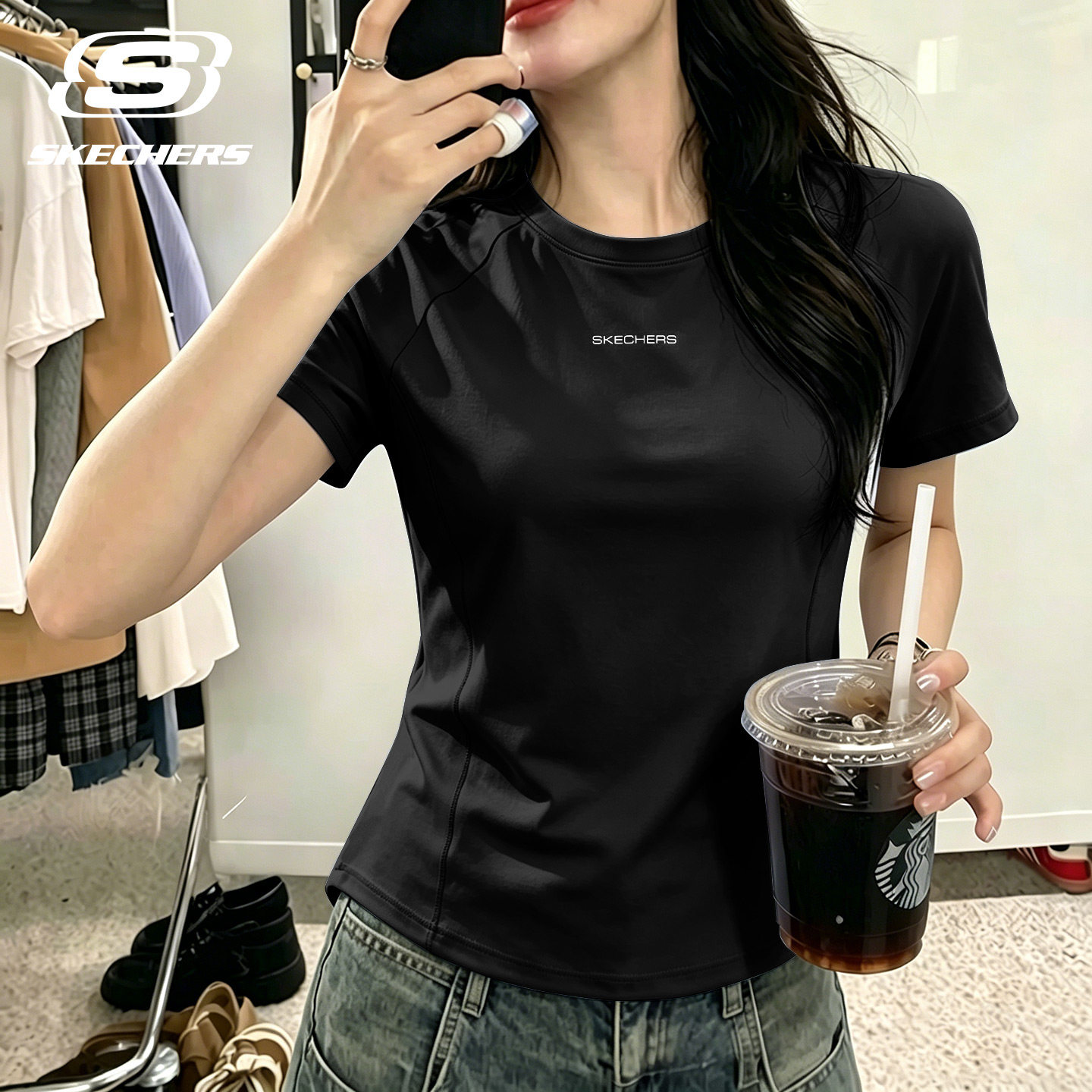 斯凯奇速干冰感T恤女美式复古