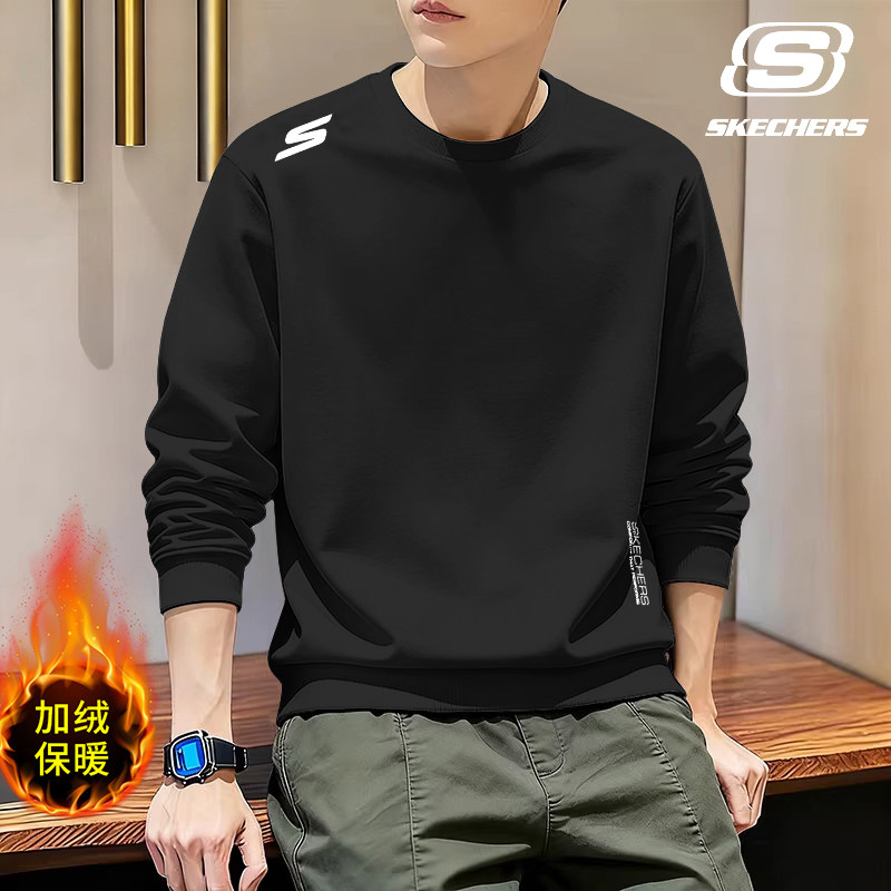 斯凯奇美式无帽宽松卫衣男春季青年复古简约百搭长袖运动休闲上衣