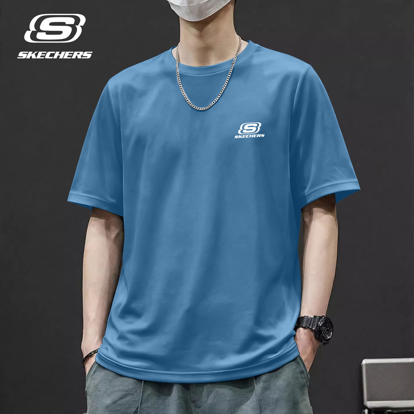 斯凯奇棉短袖t恤男款2026新款宽松圆领大码运动上衣休闲半袖衣服