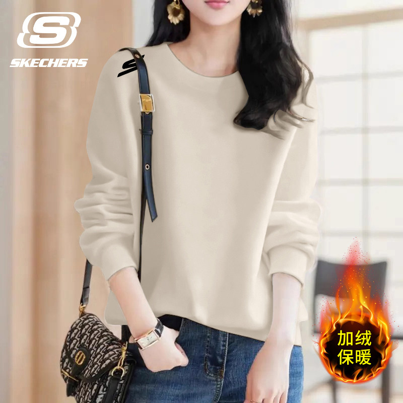 斯凯奇休闲卫衣女款2026春秋季新款洋气减龄圆领套头女插肩袖上衣