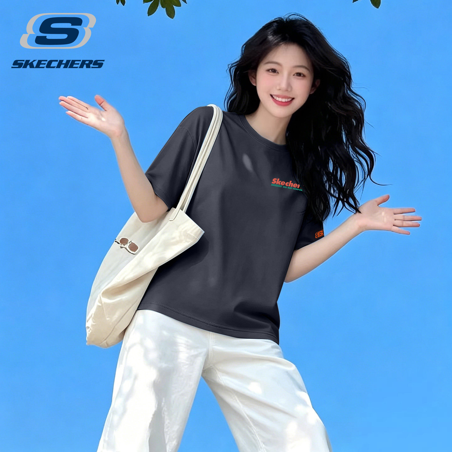 斯凯奇T恤女夏季新款正肩棉质短袖慵懒显白减龄运动休闲品牌上衣