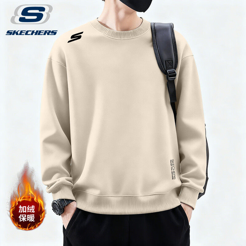 斯凯奇卫衣男装加绒保暖休闲大码冬季新款品牌运动上衣圆领长袖男