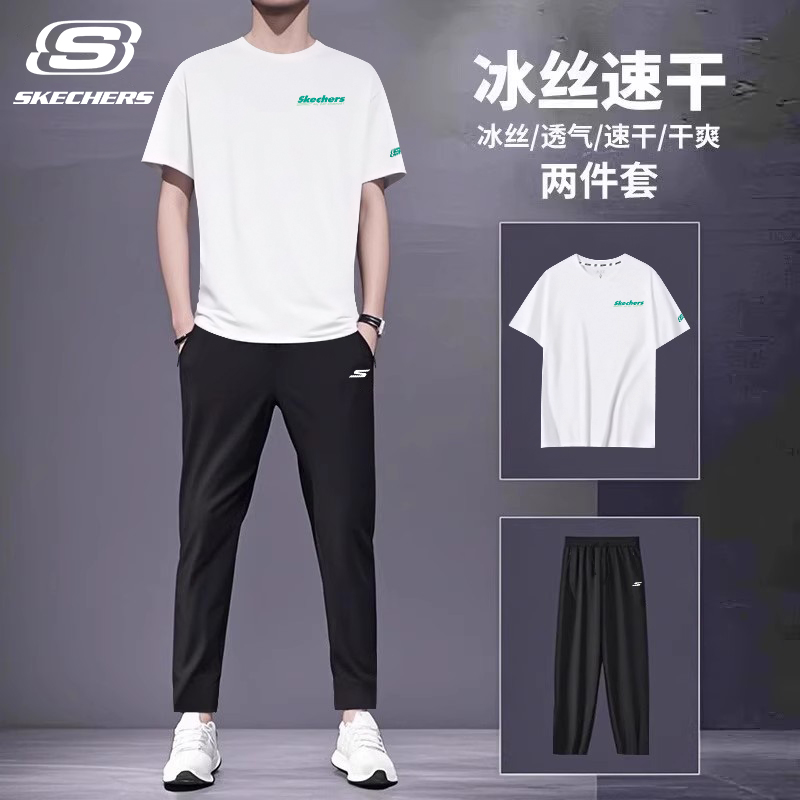斯凯奇休闲套装男短袖T恤长裤
