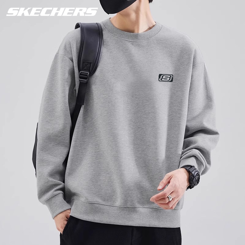斯凯奇大码卫衣男士春季2026灰色长袖高级感加绒男装潮流运动上衣