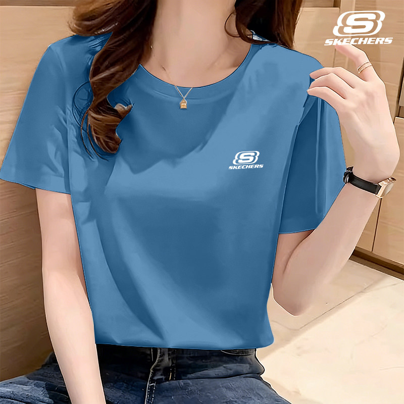 斯凯奇休闲短袖T恤衫女士2026夏季新款纯棉宽松洋气百搭圆领半袖