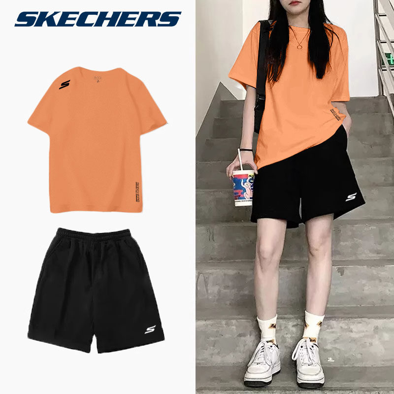 斯凯奇运动套装男女同款夏季冰感速干短袖短裤跑步女宽松休闲套装