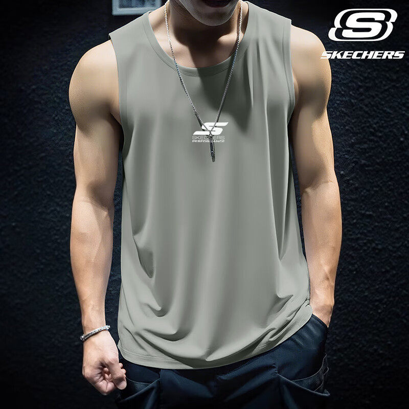 斯凯奇背心男款速干衣无袖t恤透气坎肩夏季新款跑步健身运动上衣