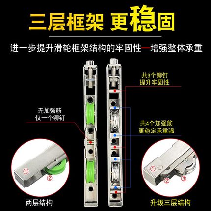 重型推拉门滑轮阳台玻璃厨房移门地滑轮不锈钢导轨道轴承长条轮子