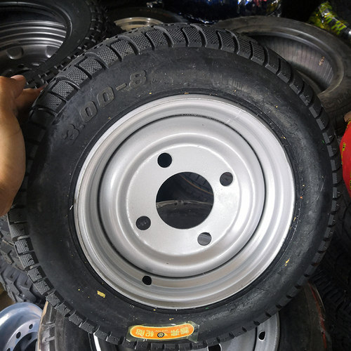 工地手推车300一8实心轮胎免扎橡胶免充气工程电动灰斗翻斗车轮子