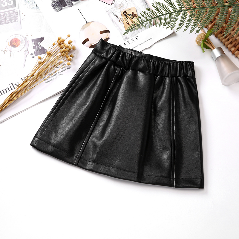 网红Kids Leather Skirts for Spring Girls Casual Mini PU Leat