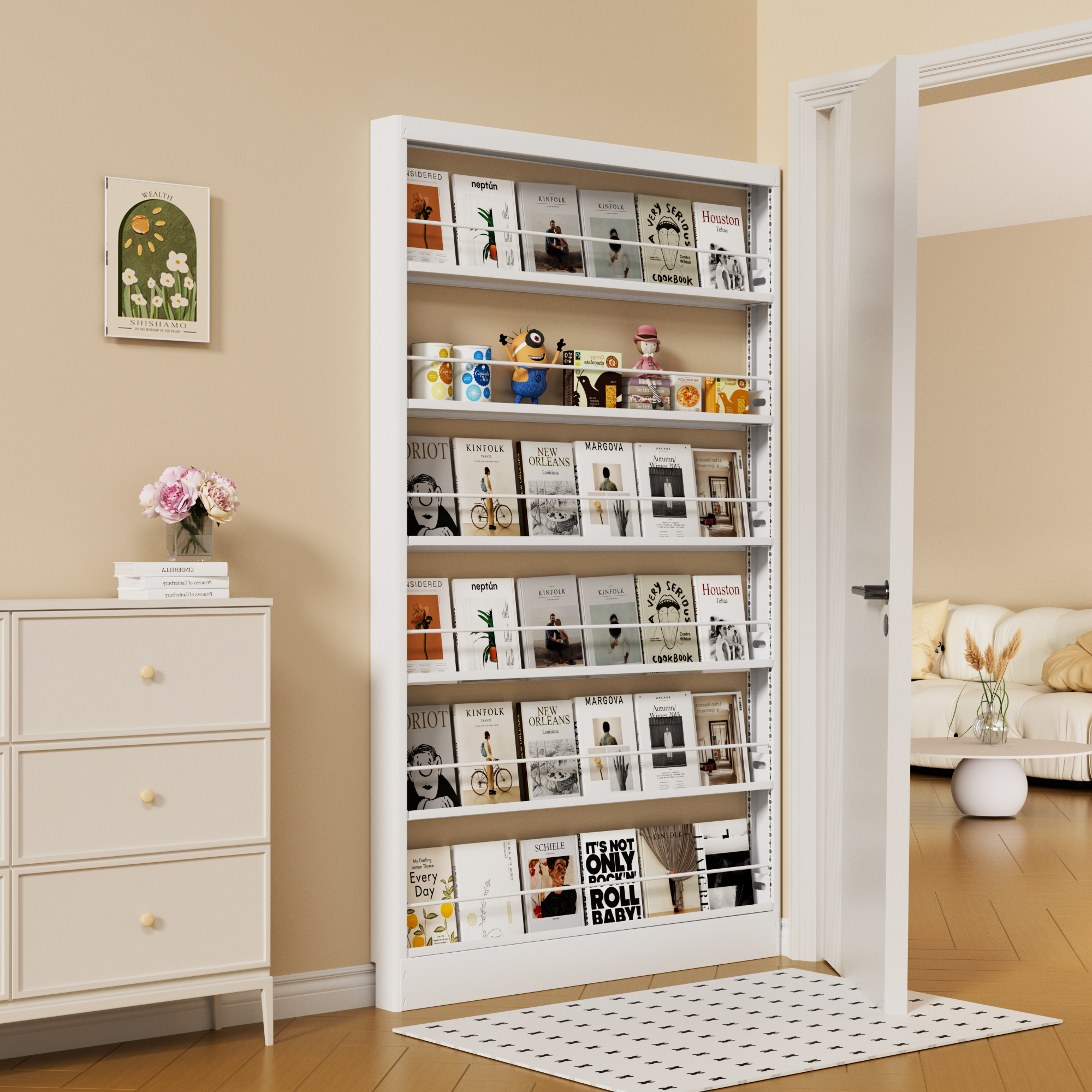 超薄钢制书架置物架门后书架收纳架落地靠墙窄款儿童书本收纳架子,收纳整理,收纳洞洞板,淘宝优惠券,粉丝福利购,淘宝优惠卷