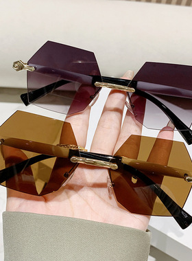 欧洲站2025新款欧美时尚无框多边形太阳镜男款个性高级感户外防晒