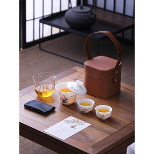 德化猪油白手绘旅行茶具旋转漂移悬停碗户外快杯素烧陶瓷定制