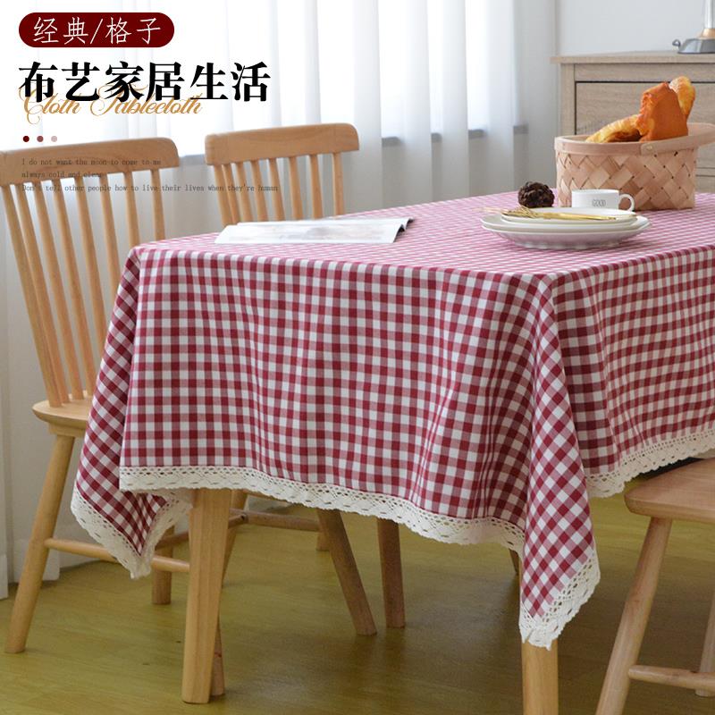 格子桌布餐桌布艺长方形台布家用美式复古茶几小方格布田园野餐布