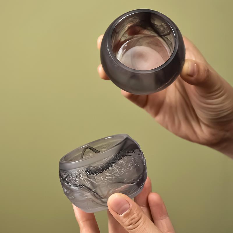 琉璃水墨茶杯日式主人杯品茗杯单杯加厚隔热防烫玻璃茶盏高端送礼