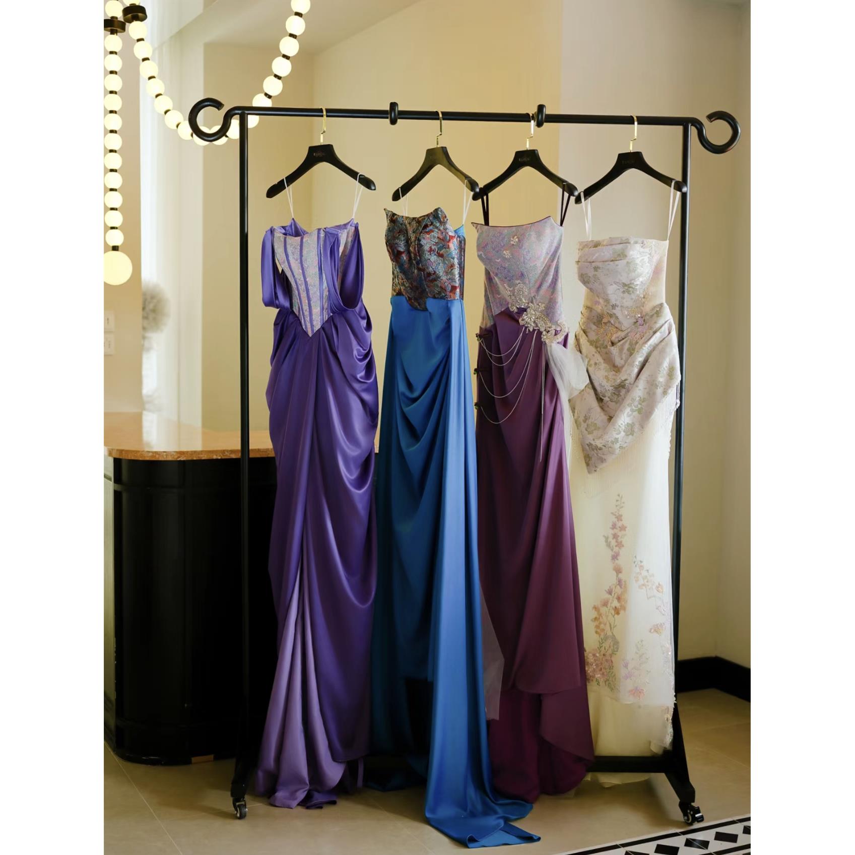 黑色落地婚纱架子礼服陈列货架模特头纱展示架秀禾挂衣架头纱挂杆