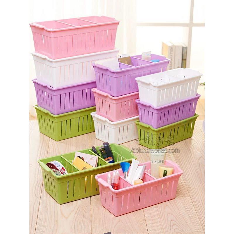 韩式桌面分格收纳盒 塑料收纳篮 档板可调整