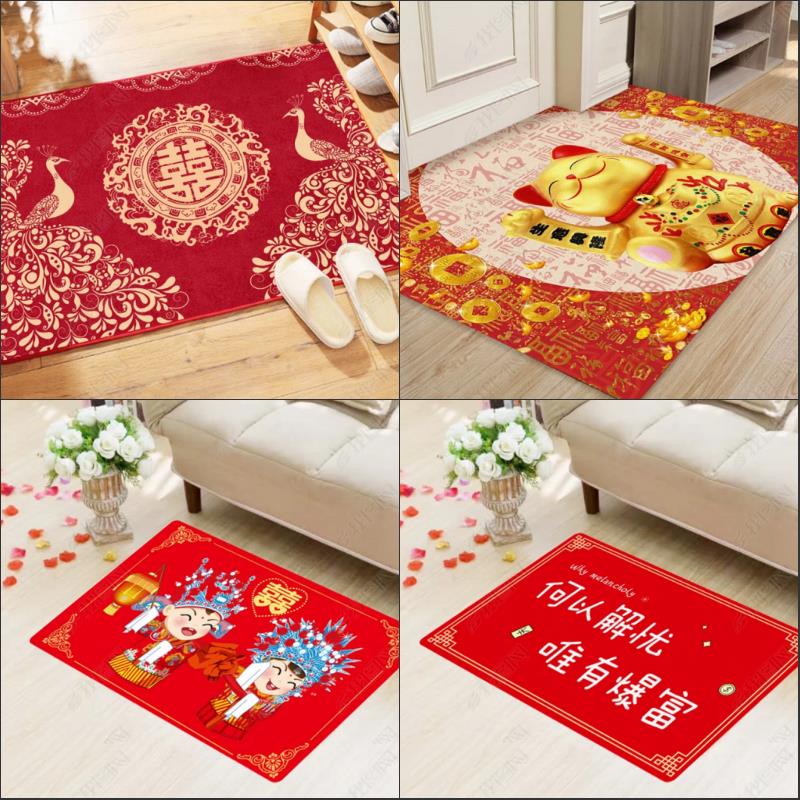家用红色结婚喜庆门口地毯可水洗不掉色卧室门厅出入平安脚垫地毯