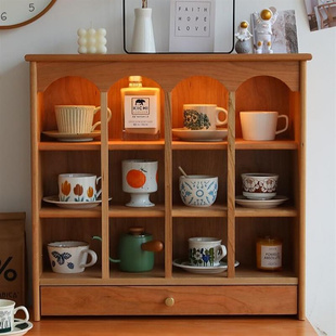 北欧实木杯子置物架日式 展示柜家用多宝收纳柜咖啡玻璃杯架子