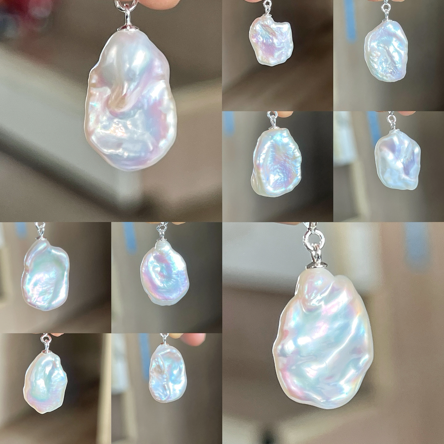 淡水巴洛克异形珍珠炫彩白小吊坠925纯银配件花瓣珍珠项链吊坠