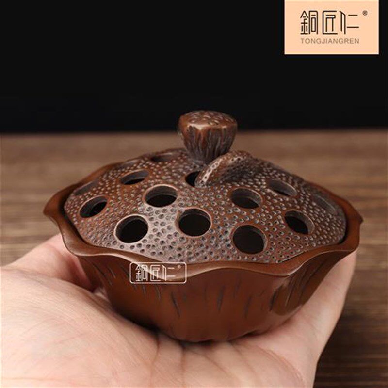 热销铜匠仁紫铜莲蓬熏炉摆件纯铜熏香炉摆设室内客厅玄关办公室装