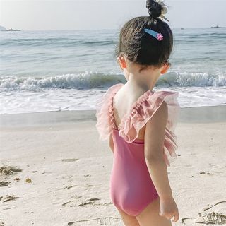 网红女童装泡泡袖美人鱼连身泳衣2023新款儿童中大童网红洋派泳装