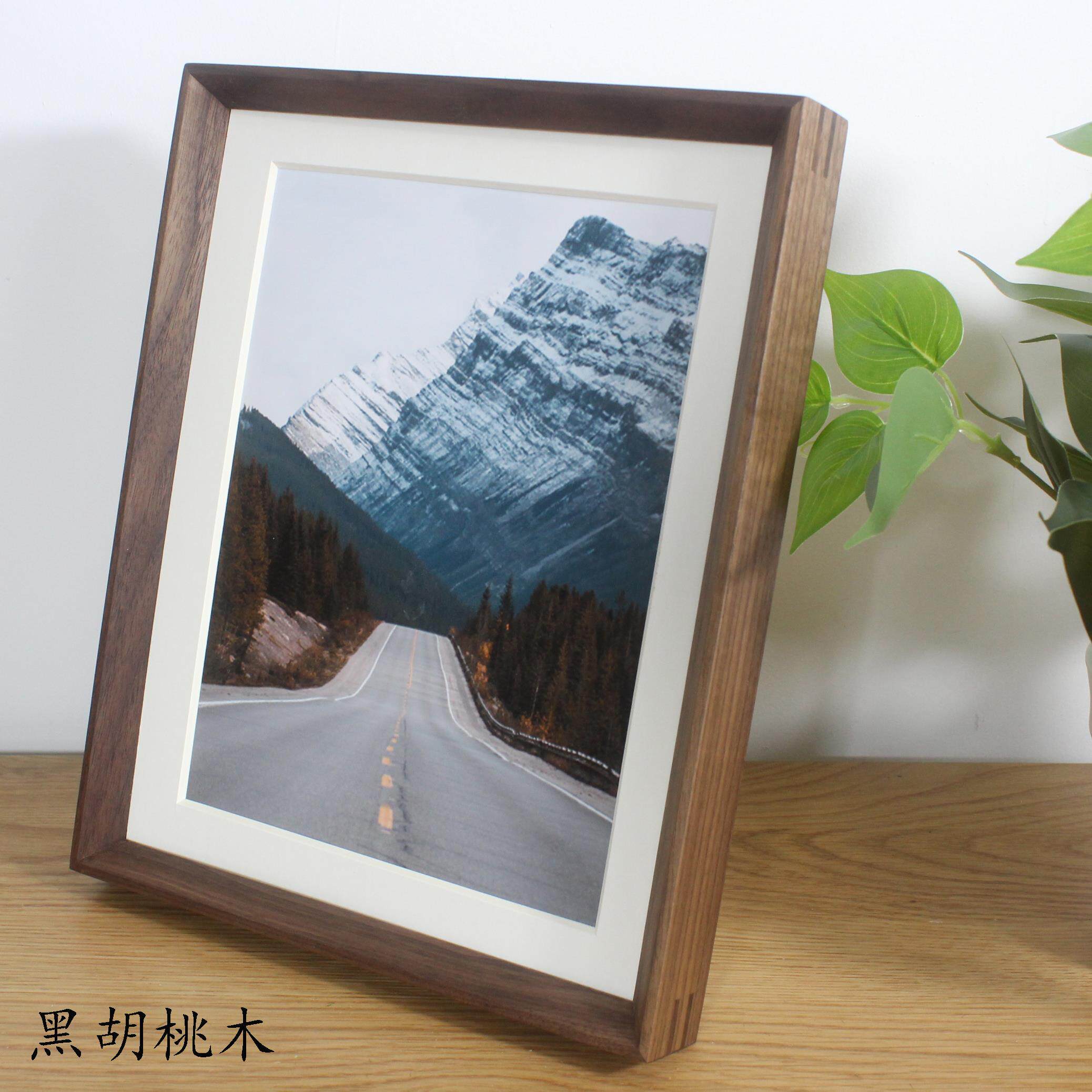厂家直销定做简约现代胡实木挂墙黑桃摆ioh台直角园角相框证照框