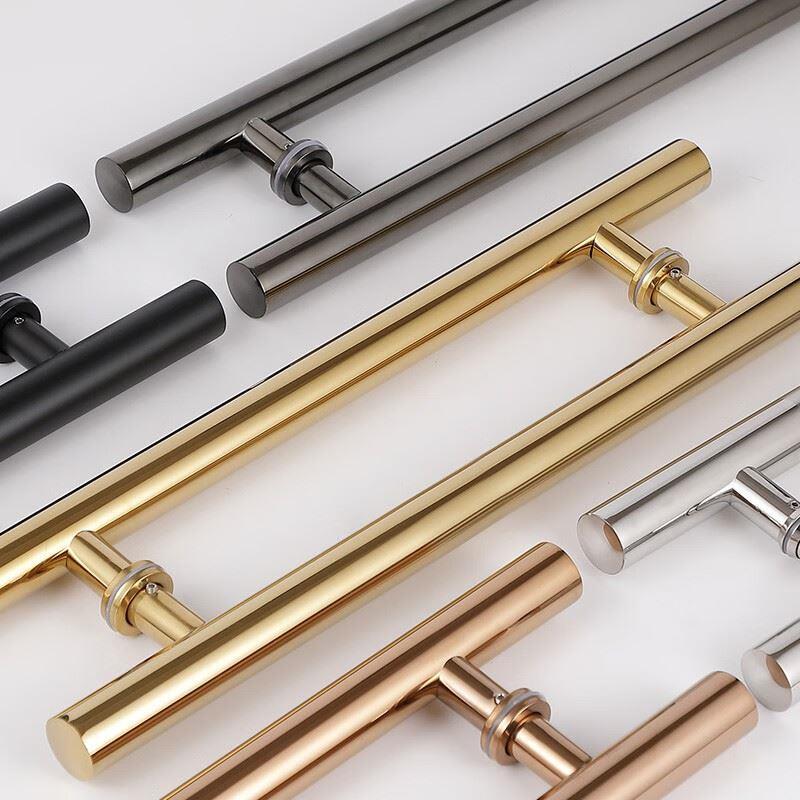 玻璃门拉手不锈钢黑色本色木门玫瑰金把手包厢门ktv大门圆管对装