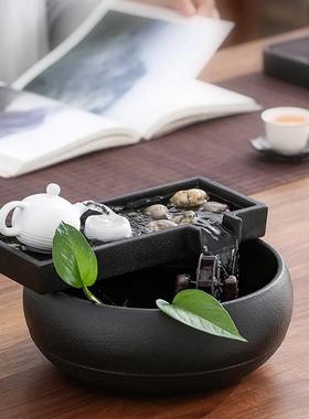 流水摆件客厅家居茶室风水轮招财禅意桌面喷泉景观鱼缸加湿循环器