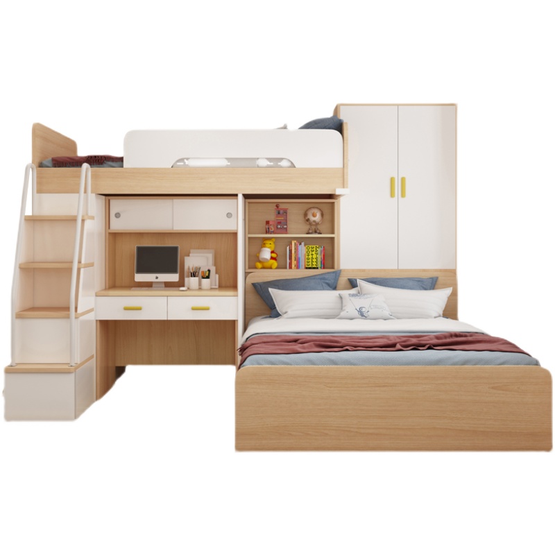 交错式上下床多功能儿童子母床错位型高低双层床带衣柜组合小户型