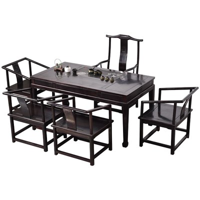 鸡翅木茶桌椅组合 新中式实木茶桌茶台茶盘一体 红木办公室泡茶桌