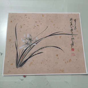 张大千兰花图复古书画花卉国画真迹微喷仿古复制横幅装裱客厅装饰