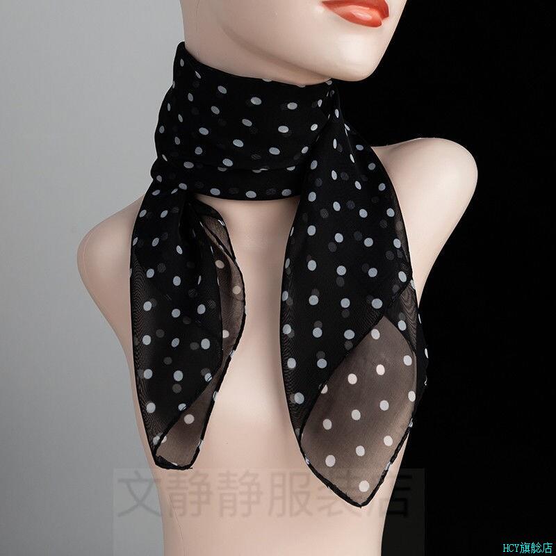波点丝巾小方巾女春秋款时尚洋气领巾韩版百搭发带薄夏季黑白围*