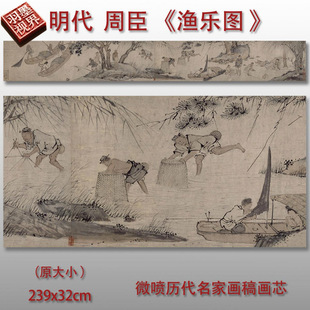 明周臣江乡渔乐图卷古代市井百姓生活图卷国画真迹复制临摹范本