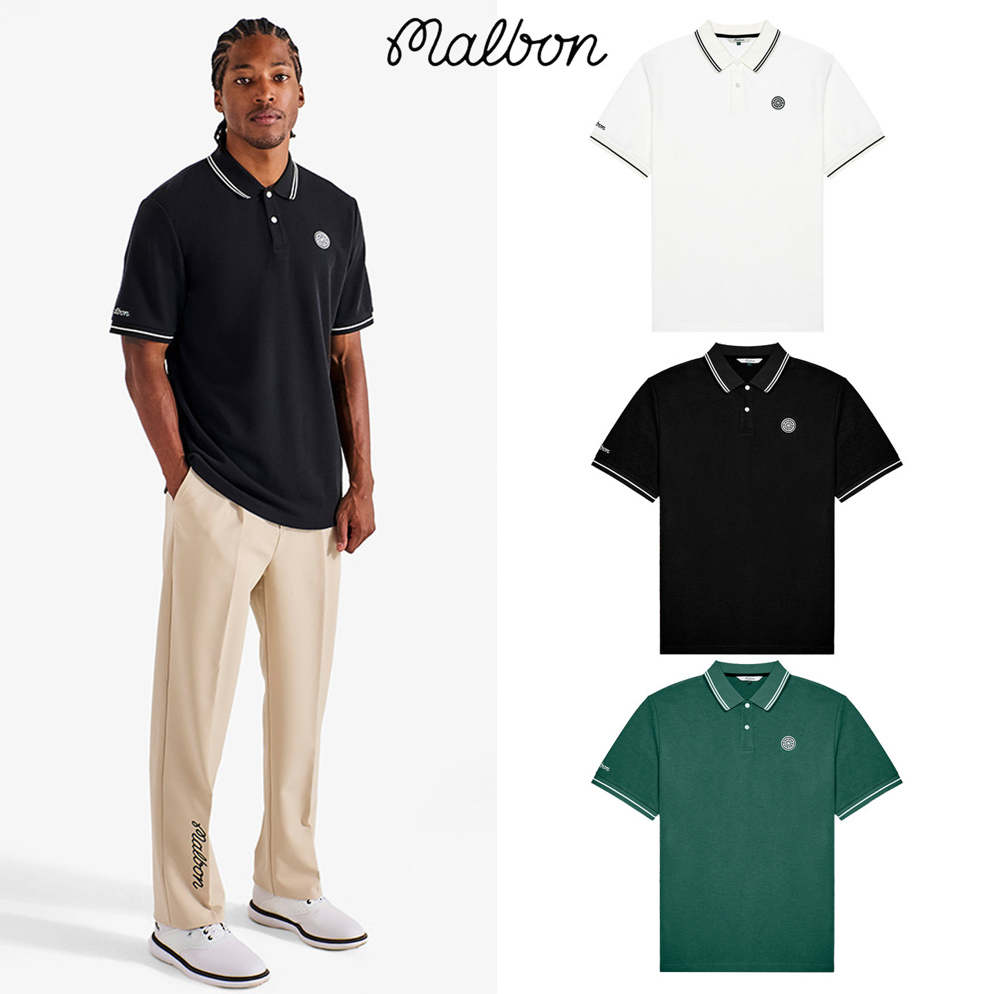 韩国2026夏季MALBON高尔夫服装男款户外运动短袖吸湿排汗POLO衫