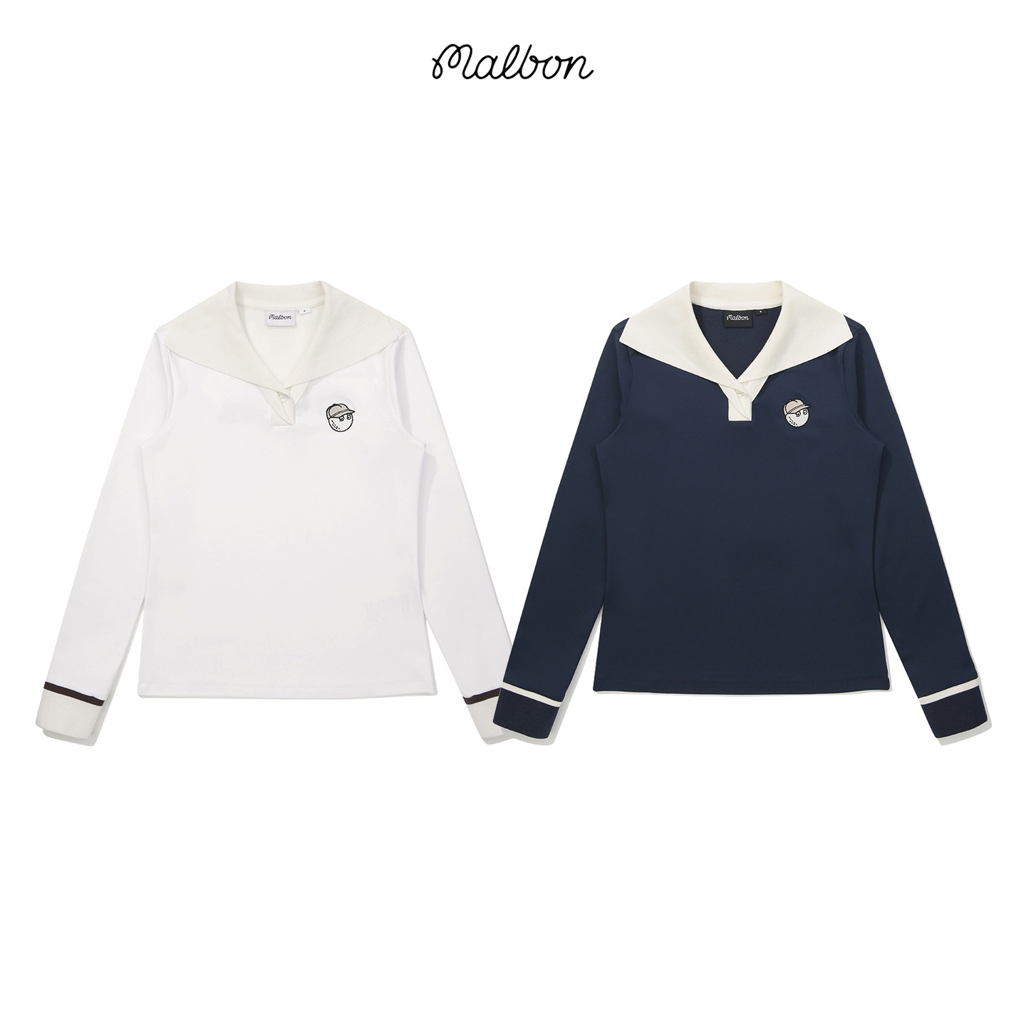 2026春夏季韩国MALBON高尔夫女装运动休闲翻领长袖冰丝拼接针织衫