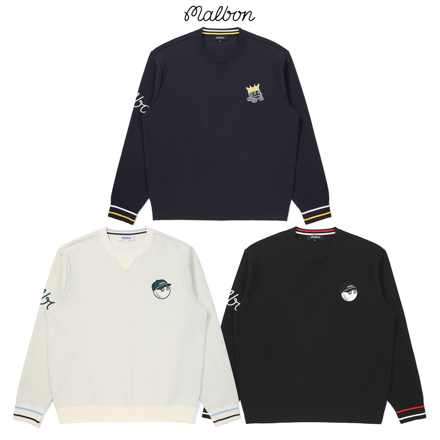 韩国MALBON高尔夫服装男25秋冬季运动休闲时尚圆领宽松长袖针织衫