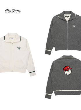 韩国25秋冬MALBON高尔夫女装运动休闲内里防风针织衫翻领长袖外套