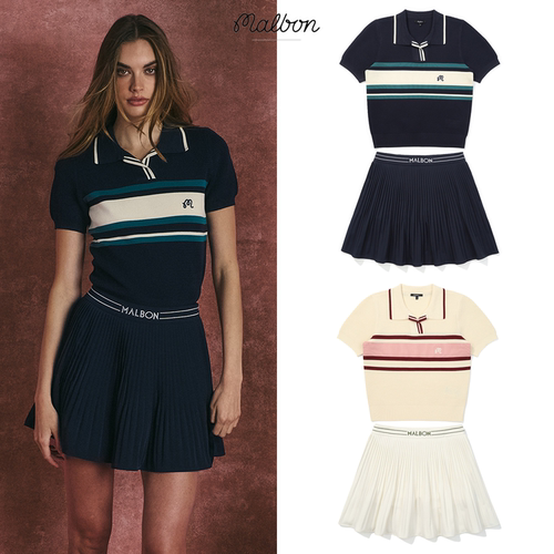 套装运动轻薄针织短袖短裙百褶裙