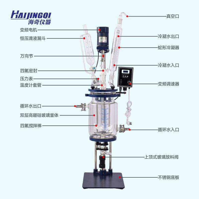 厂家直供1-5L双层玻璃反应釜高硼玻璃水油浴锅密封性好蛇形冷