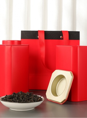 速发方形金罐金属茶茶罐马口铁铁盒红叶绿茶茶叶罐八角密封铁属罐