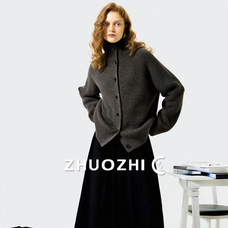 【爆款】卓芝法式纯色纽扣高领针织开衫2026春季新款宽松卷边毛衣,女装/女士精品,毛针织衫,淘宝优惠券,粉丝福利购,淘宝优惠卷