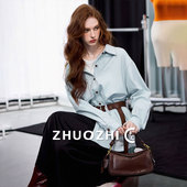 新款 韩系百搭上衣 口腰带衬衫 2025秋季 爆款 卓芝氛围感撞色袖