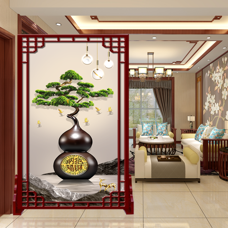 屏风隔断客厅卧室玄关入户房间遮挡旺宅聚财移动双面中式实木座屏