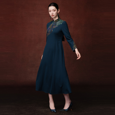 吉祥衣家新中式苗影绮罗连衣裙