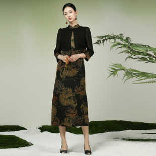 吉祥衣家新中式国风高定真丝高端气质显瘦修身女装凤舞荷韵连衣裙