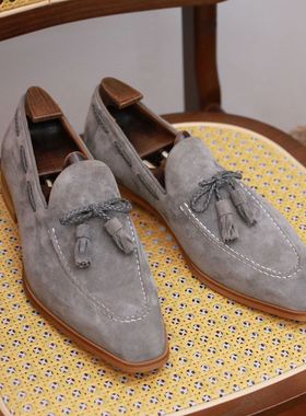 Oldmoney英伦男士休闲一脚蹬翻毛皮透气增高流苏皮鞋乐福鞋男款