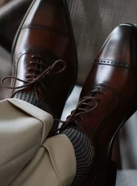 oldmoney英伦皮鞋小方头雕花休闲鞋英伦三接头皮鞋牛津宴会男鞋